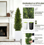 Realistic Artificial Cedar Tree with Planter Set of 2,Faux Topiary Cypress Plant for Home,Office,Living Room,Porch Indoor Outdoor Decor,No Maintenance Fake Evergreen Shrub (5FT White)