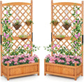 Giantex Raised Garden Bed with Trellis Set of 2, 60" Wooden Planter Container w/Drainage Holes, High Trellis for Plant Flower Climbing Pot Hanging, Indoor Outdoor Planter Box for Yard Garden Balcony