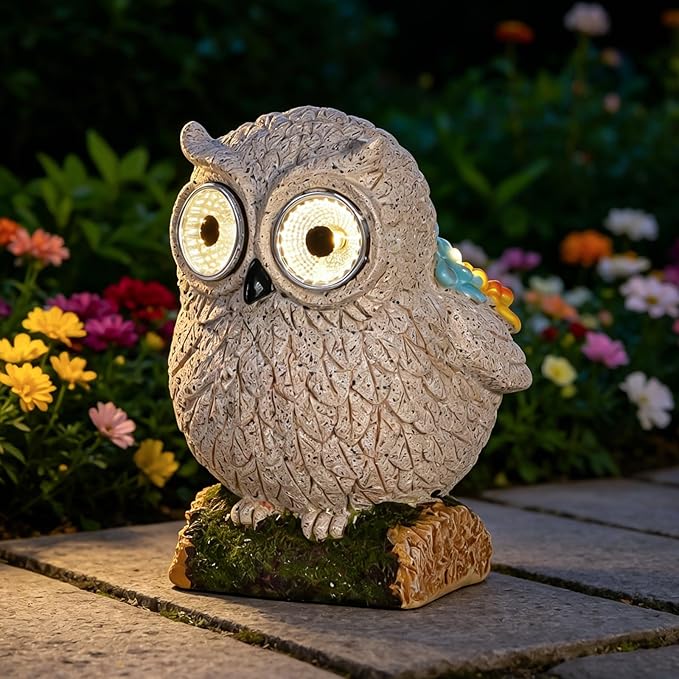 mocosa Solar Garden Statues Owl and LED Lights Birthday Gifts for Women Mom Grandma Solar Outdoor Cat Decor for Outside,Outdoor Solar Lights for Yard, Garden and Patio, Unique Gift for Women