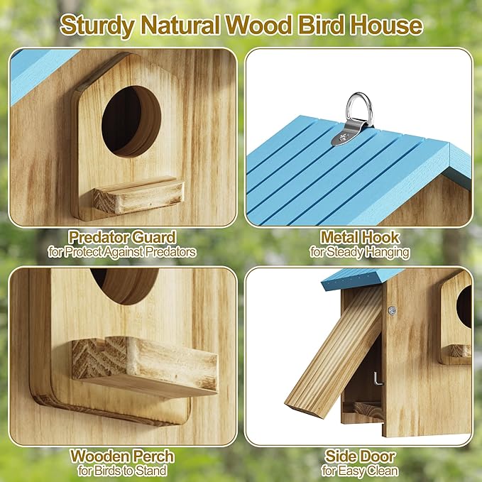 Auslar Bird House for Outside, Wooden Birdhouses for Outdoors, Bluebird House for Outside Clearance, Hanging Bird Houses for Cardinals Finch Wren Swallow for Garden Viewing