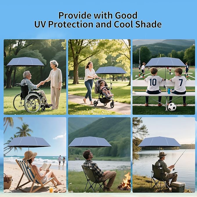 Beach Chair Umbrella with 360° Adjustable Clamp, 45in UPF 50+ Portable Folding Sun Shade for Outdoor Camping Wheelchair,Travel, Stroller, Patio, Golf Carts Plant Shade(Chair Not Included)