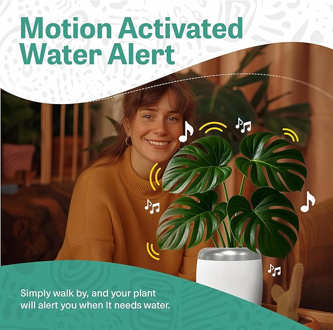 PLANTPETZ Extra Large Robotic Planter – Smart Planter Fits 6 Inch Pots | Bluetooth Speaker | Interactive Smart Plant Pot Turns A Real Plant Into a Touch/Motion Responsive Companion - Pure Ivory White