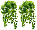 36" Faux Hanging Ivy Plants in White Pots, 2 Pack Fake Pothos Artificial Hanging Plants with 168 Leaves Each & Pebble Topping, Fake Greenery Decor for Shelf Bathroom Office Living Room