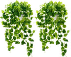 36" Faux Hanging Ivy Plants in White Pots, 2 Pack Fake Pothos Artificial Hanging Plants with 168 Leaves Each & Pebble Topping, Fake Greenery Decor for Shelf Bathroom Office Living Room