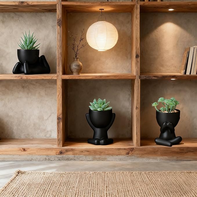 ALAGIRLS 3pcs Fake Green Succulents Plant Sets,Plastic Artificial Plant Decor Indoor Small Potted Faux Succulents for Bathroom Living Room Office