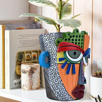 Midogaigai Abstract Face Planter Pots for Plants,Hand-Painted Colorful Flower Pots with Drainage, Indoor Outdoor Garden Decor Gift(Modern,Large)