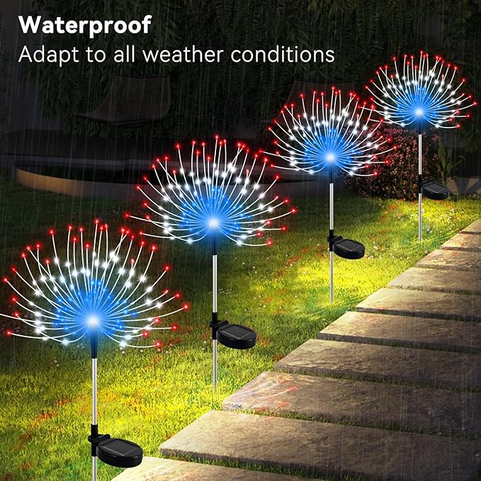 Slyuexu Solar Garden Lights Outdoor Waterproof, 2 Pack 120 LED Solar Firework Lights Decorative Garden Décor Outside for Flowerbed Pathway Party Christmas Decoration, Multicolor
