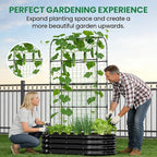 SUNYRISY Galvanized Raised Garden Bed with 71in Arch Trellis for Climbing Plants, Outdoor Planter Box with Climbing Net for Gardening Flowers Vegetables Fruits Herbs, Black