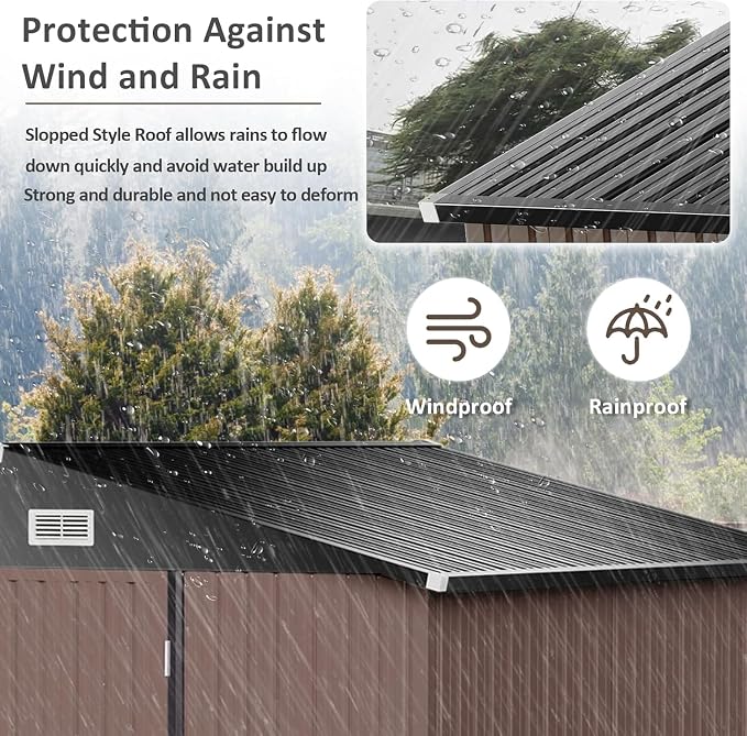 Aoxun 9.4x7.3x6.5 FT Outdoor Metal Storage Shed with Lockable Door- Ideal for Tools, Garden Equipment & Bikes, Includes Base, Perfect for Patio Placement