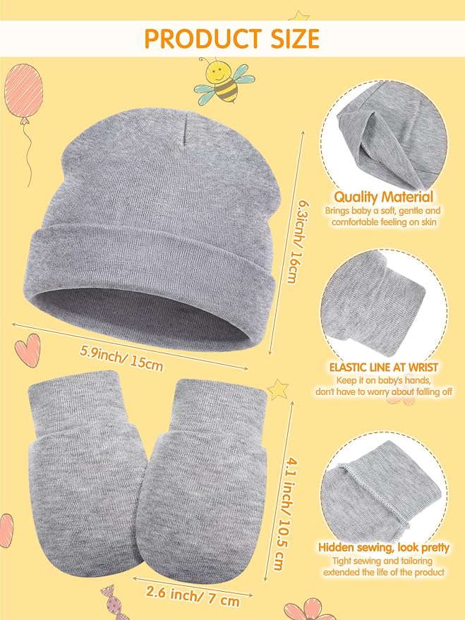 Geyoga 12 Pieces Newborn Hat Mittens Gloves Set Baby Boys Girls Cotton Baby Beanie for 0-12 Months