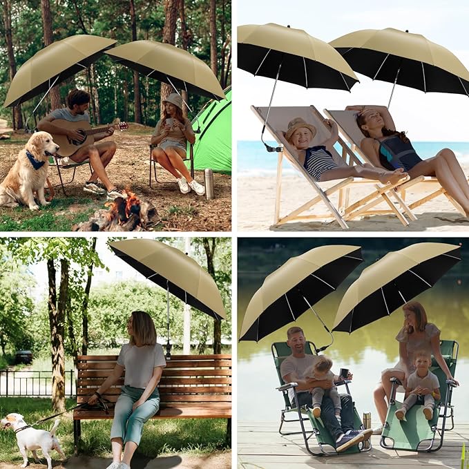 2 PACK Beach Umbrella with Clamp, 360 ° Adjustable Umbrellas for Chair, UPF50+ Umbrella for Beach Chair, Patio Chair, Wheelchair, Camping Chair, Golf Carts (Chair Not Included)
