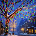 Weepong Meteor Shower Outdoor Christmas Lights 32 Tube 768LEDs Snow Falling Rain Cascading Icicle Light for Christmas Halloween Tree Decorations Wedding Party Garden Decor, UL Plug Multi Color