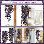 2-Pack Fake Hanging Plants, Faux Hanging Plant Artificial Greenery for Living Room Bedroom Boho Wall Shelf Indoor Outdoor Decor (Purple-Eyed Hairy Leaf)