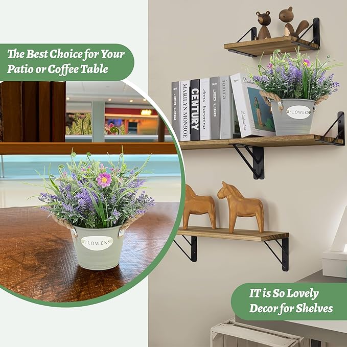 Artificial Plants Greenery Faux Lavender Flowers Purple in Pot 10" Tall Fake Potted Plant for Home Living Room Patio Coffee Table Farmhouse Aesthetic Bedroom Bathroom Decor