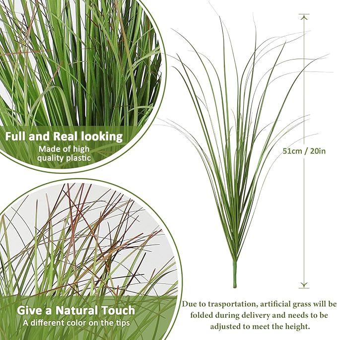 14 Bundles Artificial Onion Grass Plants Outdoor 20 Inch Fake Shrubs Artificial Tall Wheat Grass UV Resistant Greenery Stems Faux Bushes Plant for Indoor Outdoor Garden Office Home Decor