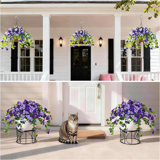 Faux Bougainvillea Artificial Flowers Plants for Outdoor Spring Summer Decoration, 2 Pcs Fake Silk Flower Outside UV Resistant Realistic Long Trailing Vines for Home Porch Patio Balcony Yard(Purple)