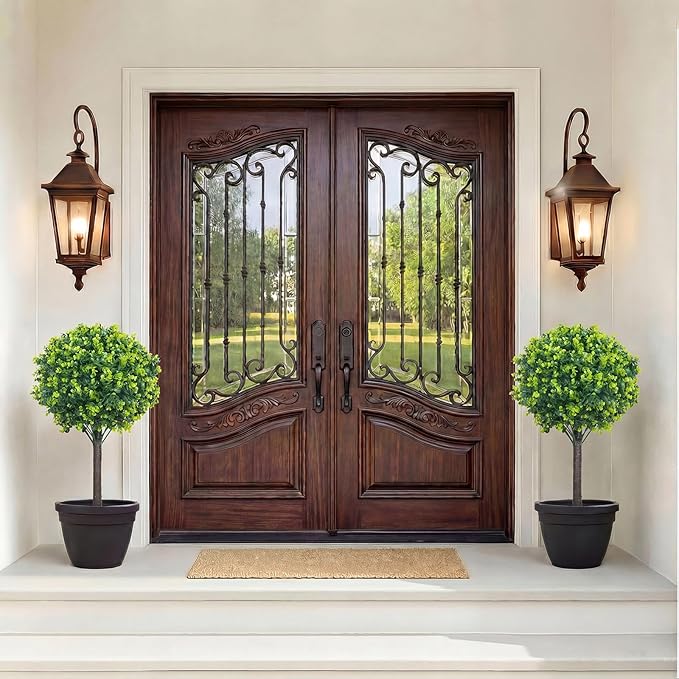 PATIO CHOICE Artificial Topiary Boxwood Ball Trees Set of 2 30" Fake Outdoor Plants Realistic Olive Tree Fake Bushes Lifelike Shrubs Decorations for Outdoor Indoor Front Porch Garden