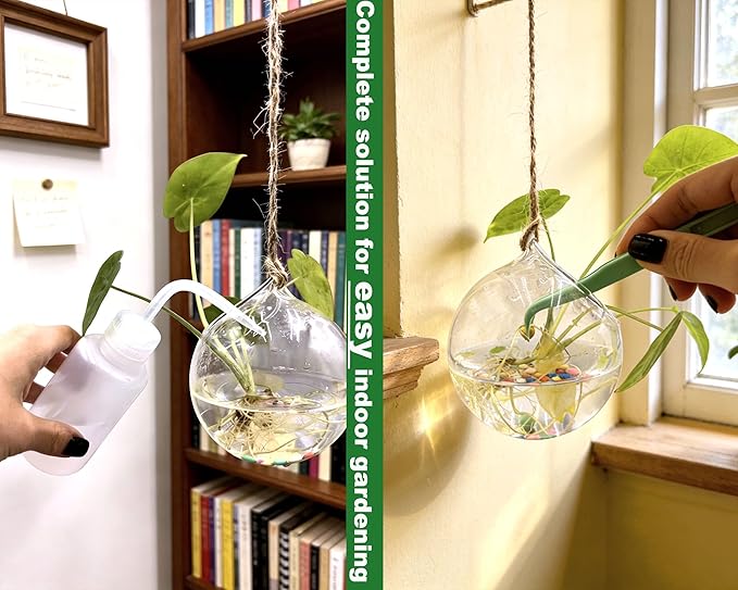 3 Pack Hanging Propagation Stations with Care Tool Kit (Squeeze Bottle & Tweezers Included), Glass Wall Planters for Indoor Plants, Hydroponic Terrarium Vases, Plant Lover Gifts for Women, Home Decor