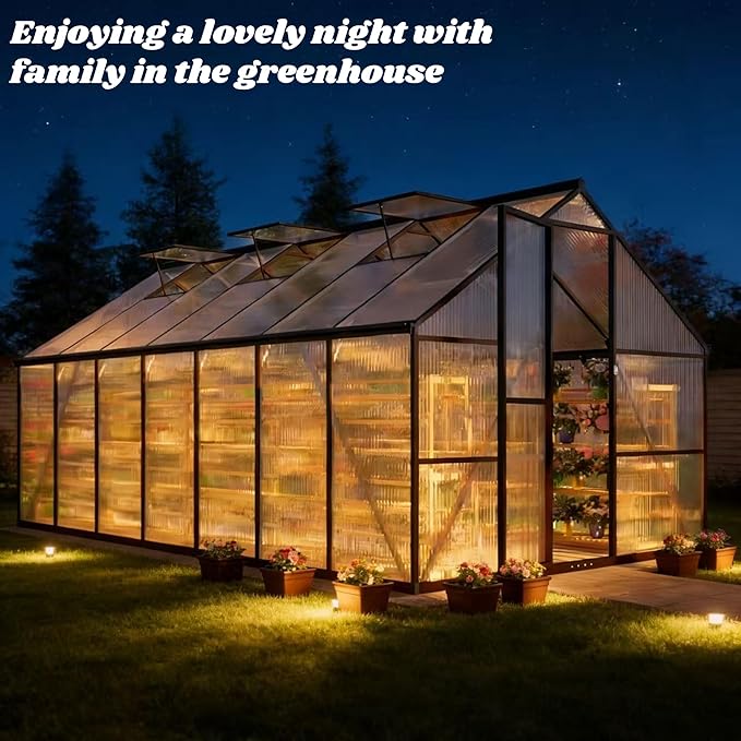 8x14 FT Greenhouse for Outdoors, Polycarbonate Greenhouse with Quick Setup Structure and Roof Vent, Aluminum Large Walk-in Green House for Outside Garden Backyard, Charcoal Black