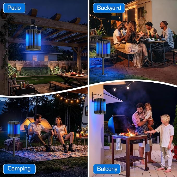 Solar Bug Zapper Outdoor, Waterproof Mosquito Zapper Type-C & Solar Powered, Auto On/Off, Cordless 4200V Electric Fly Zapper, 5000mAh Rechargeable Mosquito Trap Killer for Patio Backyard Camping