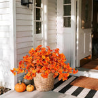 INXUGAO Fake Fall Flowers Artificial for Decoration 2PCS Faux Silk Fall Flowers Plants for Outdoors Outside Planters UV Resistant Looks Real for Front Door Porch Patio Garden Decor