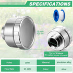 Dreyoo 1 Pack Water Nozzle with 3000 Tiny Holes, 3/4'' Aluminium Alloy Garden Hose Shower Head with PTFE Thread Seal Tape for Outdoor Watering Flowers, Plants, Greenhouse, Nurseryman (2.24'',Silver)