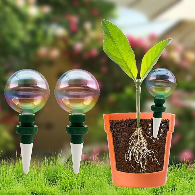 2 Pack Glass Self-Watering Globes for Plants, 6oz Automatic Plant Waterer Bulbs with Terracotta Slow Release Spikes, Vacation Indoor Outdoor Houseplant Watering Devices