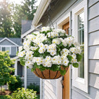 Alupssuc 16Pcs Artificial Geranium Flowers for Outdoors Decoration Silk Floral, UV Resistant Fake Plants, Faux Flower for Porch Garden Table Centerpieces Home Indoor Outside Spring Decor(8, White)