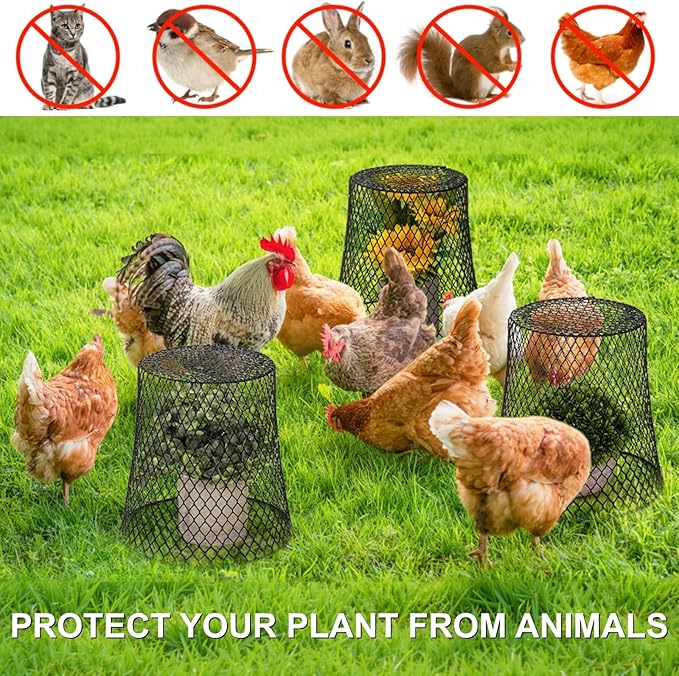 SOUJOY 10 Pcs Chicken Wire Plant Covers, 8 x 8 Inches Metal Garden Cloche with 30 Garden Stakes and 20 Waterproof Labels, Plant Protectors from Animals for Keeping Bunnies Chicken Squirrels Birds Out