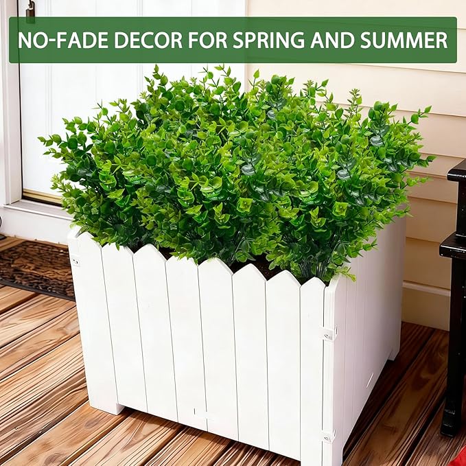 TURNMEON 20 Bundles Artificial Greenery Plants Outdoor Spring Summer Decor, UV Resistant Fake Plants Boxwood Shrubs Grass,Faux Eucalyptus Flowers for Farmhouse Gardens Home Patio Indoor Outdoor(Green)