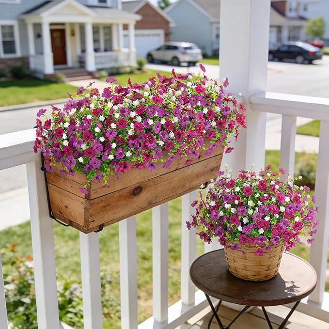Ammyoo Artificial Flowers for Outdoors Spring Decoration, 12 Bundles Fake Flower Daisy with Realistic Eucalyptus Leaves, Faux Plants for Greenery Boxwood Porch Patio Garden Pot Lawn