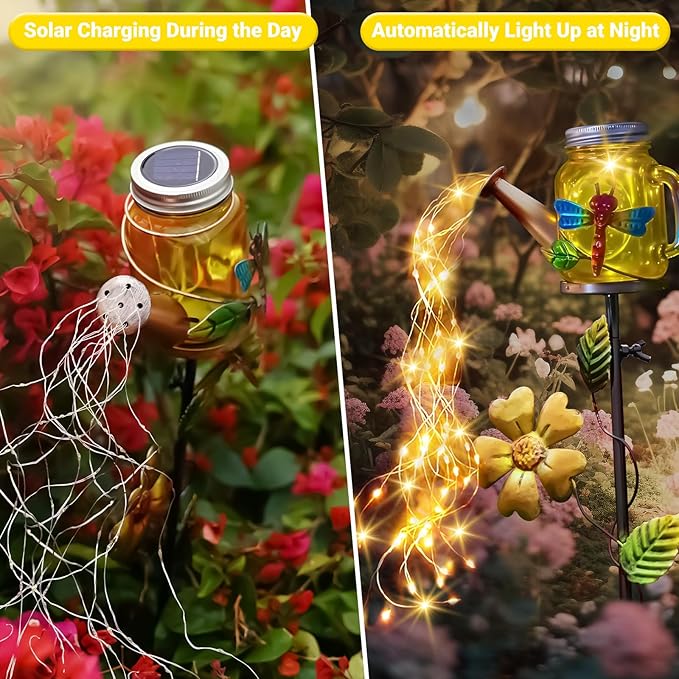 SRNPMIU Solar Watering_Can Light, Yard Outdoor Decor Lights, IP65 Waterproof, Hanging Dragonfly Garden Light, Outside Garden Flower Bed Decor, Women Gift, Birthday Gifts
