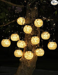 PARTPHONER Solar Lights Outdoor Waterproof 12-Pack, Solar Powered Hanging Lantern Cracked Glass Hanging Globes for Yard Decor Christmas Decoration, Shepherd Hook, Garden Tree Ornaments, Warm White