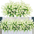 obbsie 12 Bundles Artificial Daisies Flowers Outdoor UV Resistant Fake Silk Daisy Mums Flowers No Fade Faux Greenery Plants for Home Wedding Garden Window Box Outdoor Planters Spring Decor - White