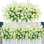 obbsie 12 Bundles Artificial Daisies Flowers Outdoor UV Resistant Fake Silk Daisy Mums Flowers No Fade Faux Greenery Plants for Home Wedding Garden Window Box Outdoor Planters Spring Decor - White
