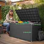 120 Gallon Outdoor Deck Box, Lockable Waterproof Outdoor Storage Boxes For Garden Tools,Indoor Cushions,Accessories Outside Storage Resin Weatherproof Container(Black)