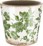 Beeveer Farmhouse Ceramic Planter 5.1 Inch Large Plants Pot Crack Beige Green Floral Vine Plant Pots with Drainage Hole Indoor Plants Kitchen Rustic Antique Decor Gift