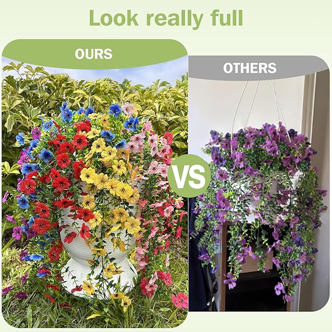 Artificial Flowers for Outdoors Spring Decor, 6 Bundles UV Resistant Realistic Faux Silk Hanging Flowers, Fake Plants for Planter Indoor Outside Garden Porch Patio Balcony Yard Farmhouse