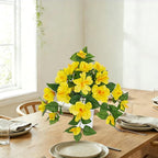 Briful Artificial Hanging Hibiscus Flowers Potted Plant – Faux Tropical Hibiscus with Silk Petals & Lush Leaves – White Square Pot – Yellow Fake Flower for Indoor Outdoor Porch Patio Decor