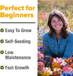 HOME GROWN Premium Wildflower Seeds 89,000+ Count - 23 Non-GMO Native Varieties for Bees, Butterflies & Birds - Perennial Wildflower Seed Mix Bulk 2oz - for Full Sun & Shade Gardens