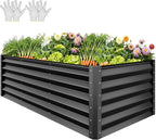 YITAHOME 8x4x3ft Large Raised Garden Bed Kit, Galvanized Metal Planter Box with Gloves, Support Rod & Safety Rubber, Outdoor Above Ground Planters for Plants Vegetables Flowers, Black