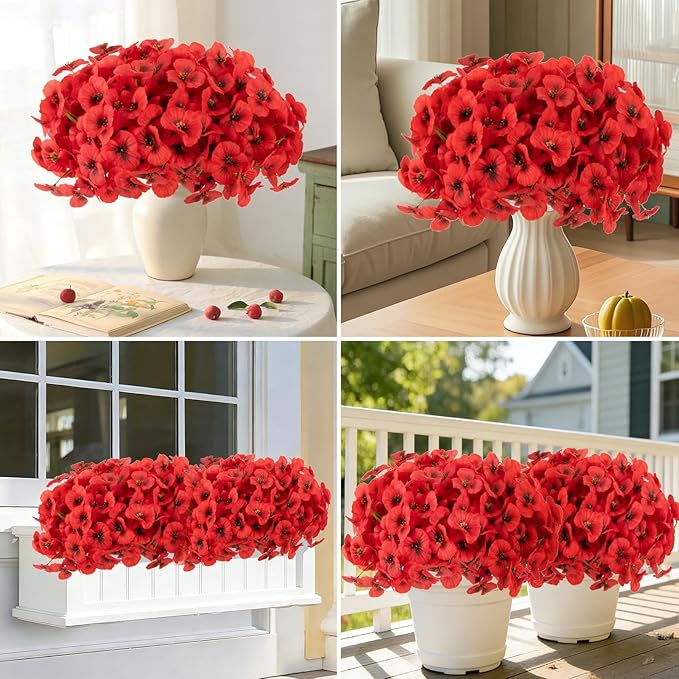 ZAIYW 18 Bundles Artificial Flowers Outdoor Fake Flowers Pansies Faux Artificial Plants for Planter Porch Yard Home Decor (Red)