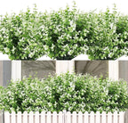 RECUTMS 12 Bundles Artificial Plants Faux Outdoor Plastic Plants UV Resistant Flowers No Fade Fake Greenery Stems for Porch Window Home Wedding Fireplace Spring Decoration (White)