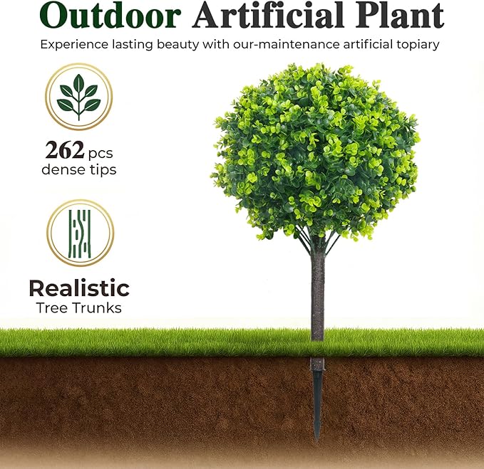 PATIO CHOICE Artificial Topiary Boxwood Ball Trees Set of 2 30" Fake Outdoor Plants Realistic Olive Tree Fake Bushes Lifelike Shrubs Decorations for Outdoor Indoor Front Porch Garden