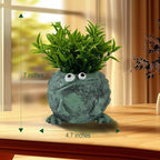 Frog Pen Holder for Desk, Cute Resin Flower Pot & Pencil Cup, Holds 10 Pens, Vintage Stacked Frog Figurine with Removable Grass, Desk Organizer for Office Home Decor, Unique Gift