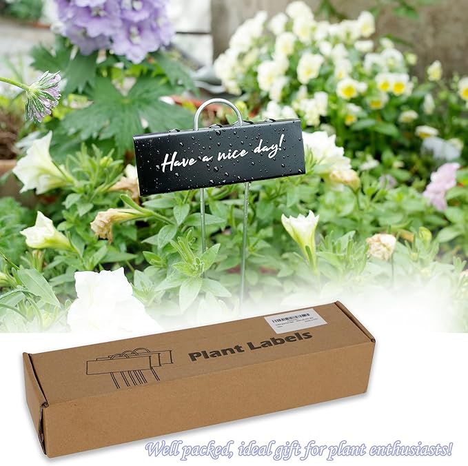 FORUP Metal Plant Labels, 50 Pack Garden Label Markers, Weatherproof Garden Stake Tags, Reusable Planting Gardening Markers, Black