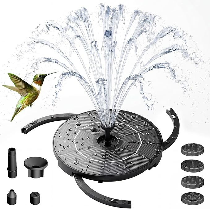 AISITIN DIY Solar Fountain Pump for Water Feature with 3.9ft Cord, Solar Bird Bath Fountain with 6 Nozzles, Solar Powered Water Floating Fountain for Bird Bath, Garden, Ponds Fish Tank, Outdoor