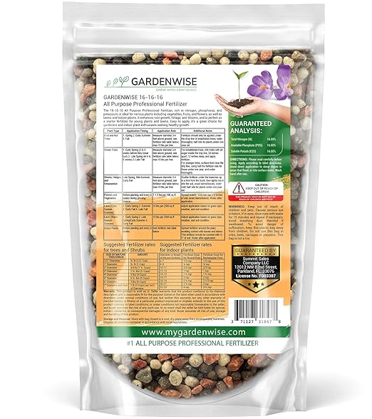 GARDENWISE 16-16-16 All Purpose Professional Fertilizer - Lawn, Flower, Tree, Shrub & Vegetable Garden Fertilizer (1 Quart)
