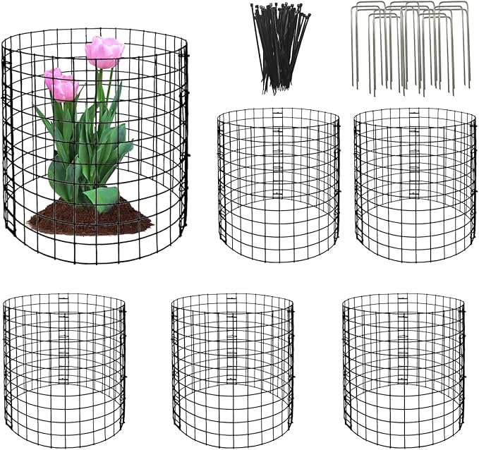 Eunika 18 Pcs Round Plant Protector from Animals, 6 Pack 12" x 12" Metal Mesh to Keep Animals Out Wire Plant Protectors for Rabbits Chicken Bunny Barricades for Garden Vegetable Flowers Protection
