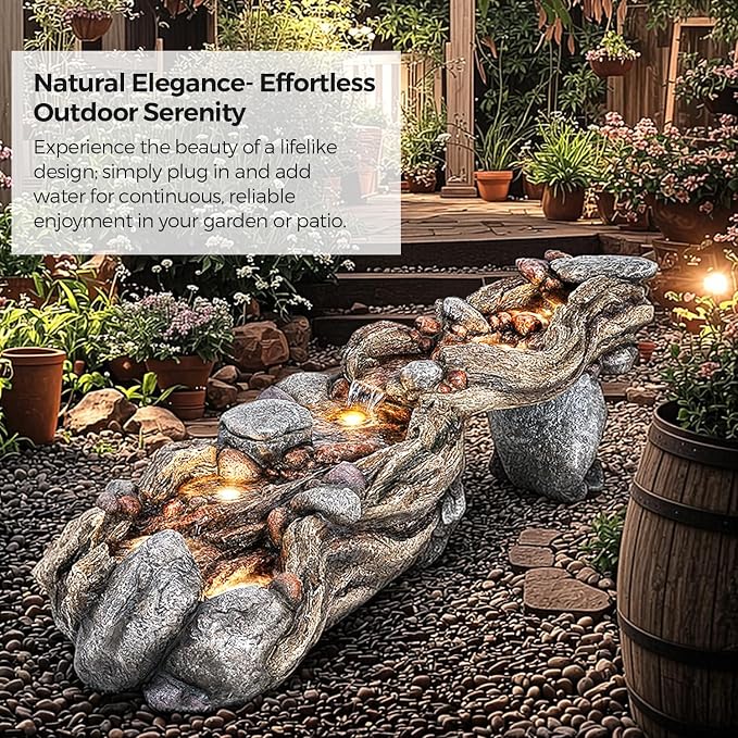 Jocoevol 60" Long Cascading Outdoor Rock Water Fountain, 5-Tier Tranquil River Waterfall, Realistic Rock Design, Serene Flowing Water Sound for Outdoor Garden, Patio, Landscaping, Home Decor